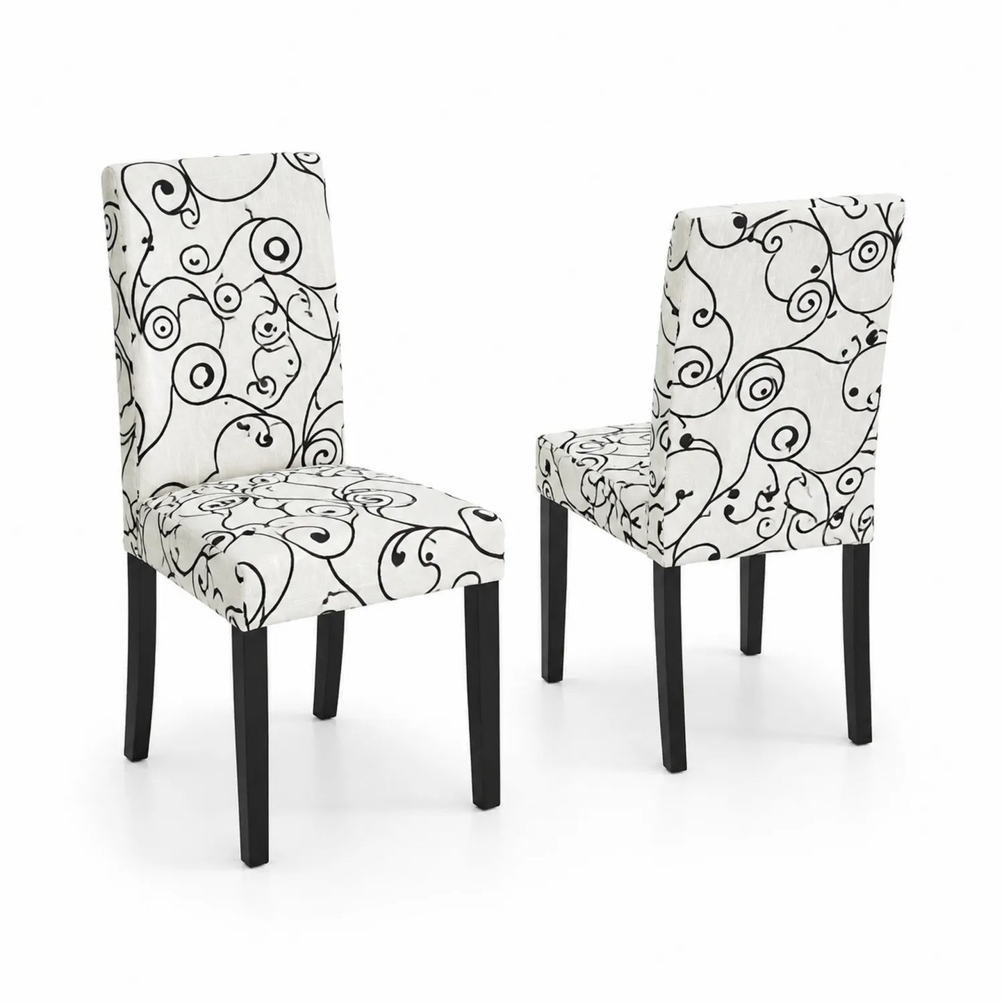 Lot de 2 chaises en bois avec tissu en polyester motif spirale