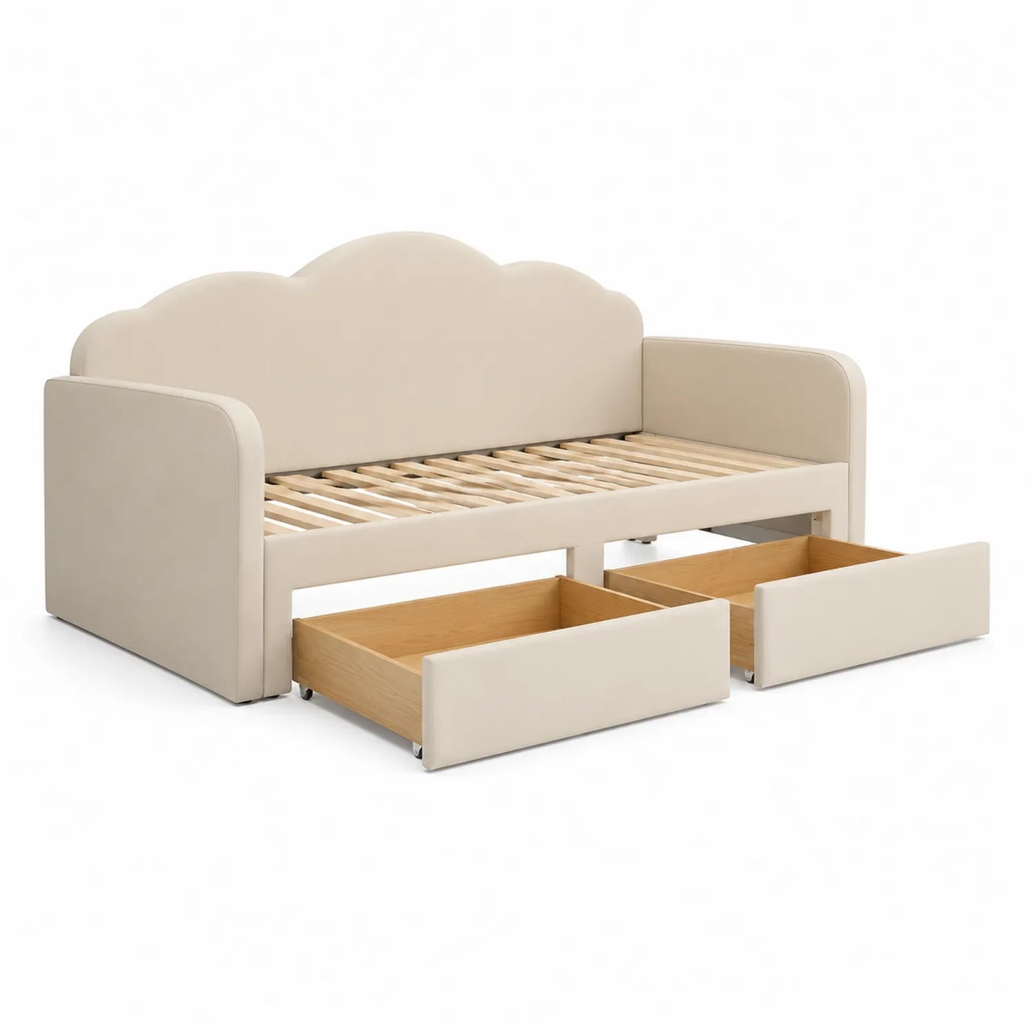 Lit enfant en bois et cuir synthétique avec tiroirs 90x200 cm
