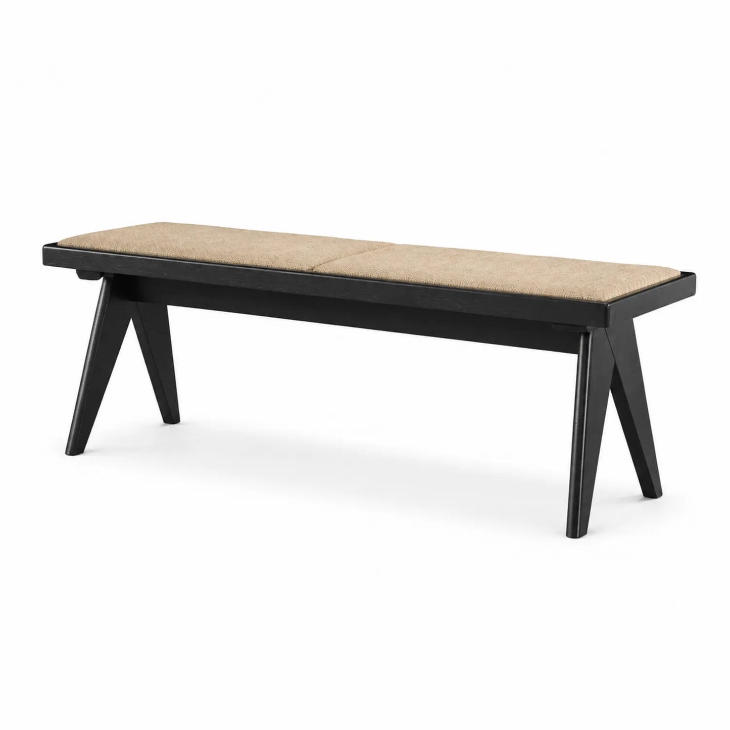 Banc en bois avec coussin en polyester beige 140x40x45 cm
