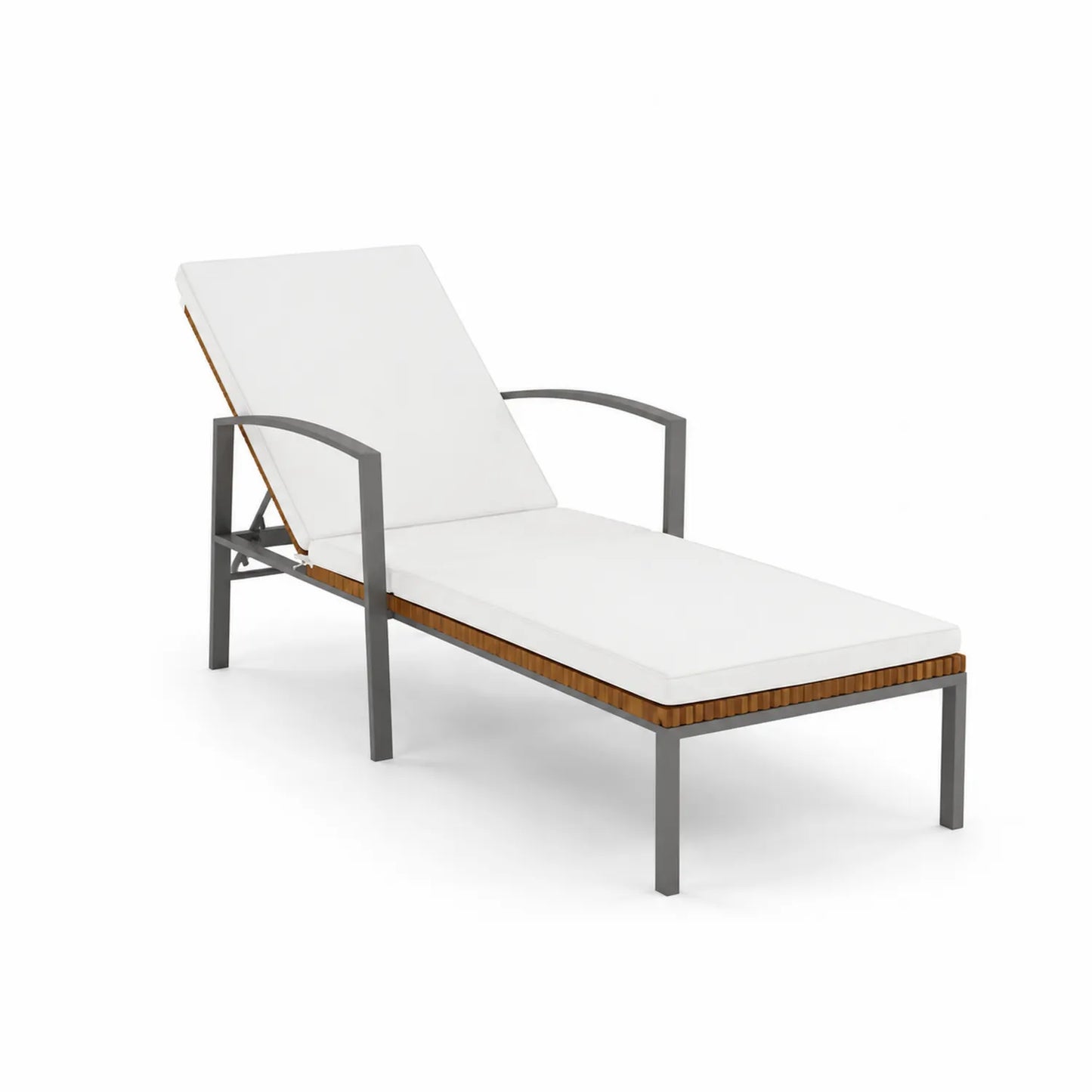 Chaise longue réglable en aluminium et bois avec coussins blanc