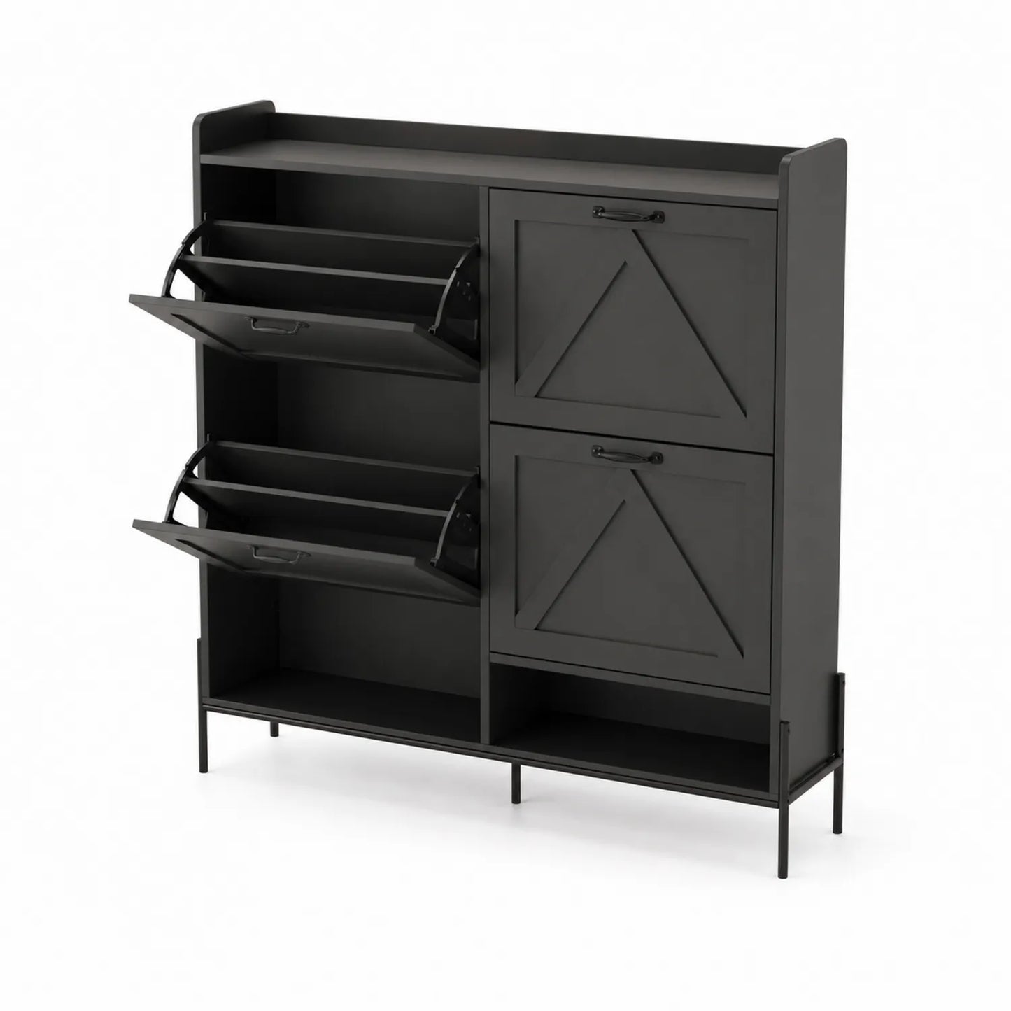 Meuble à chaussures métal noir avec portes abattantes