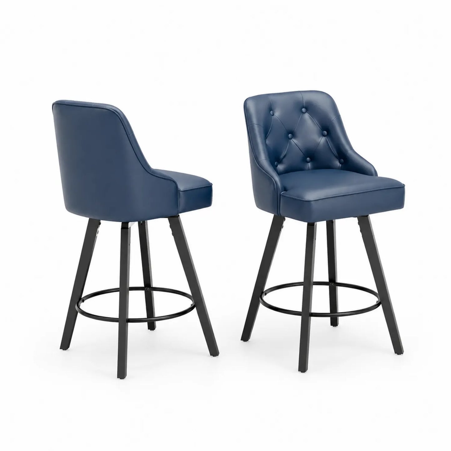 Tabouret de bar en cuir synthétique bleu avec pieds en acier, 2 pièces