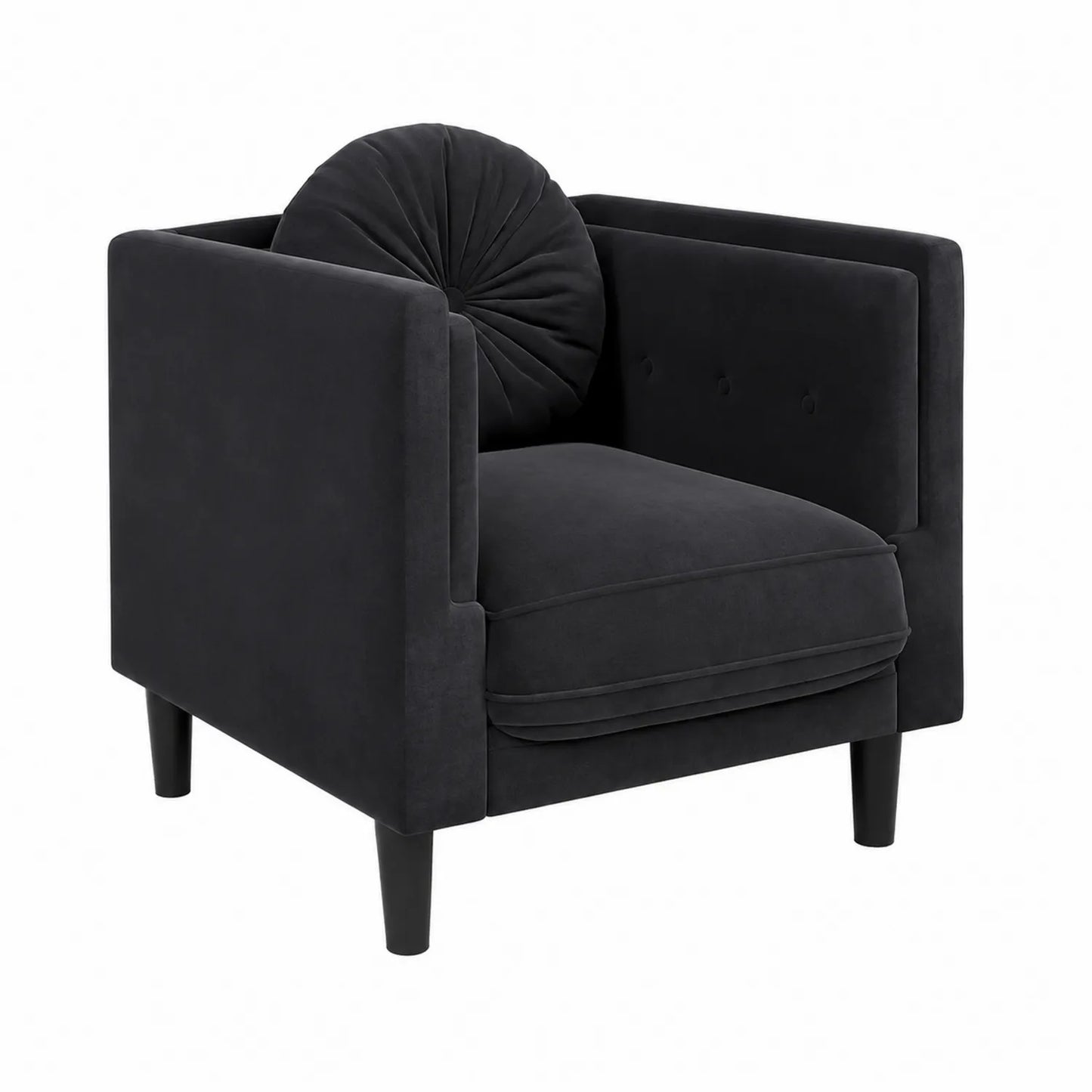 Fauteuil en velours noir avec coussin rond