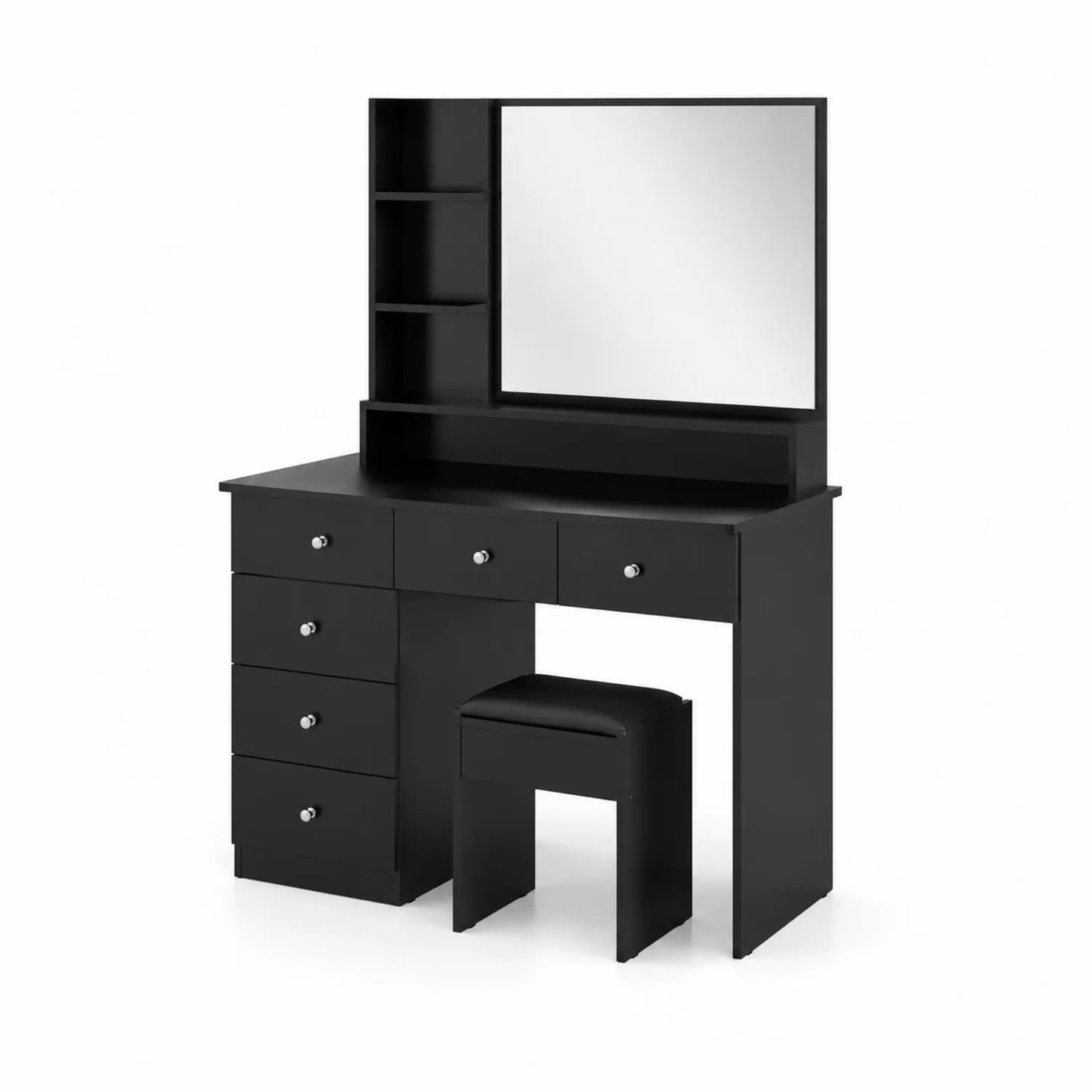 Coiffeuse en Bois Noir avec Tabouret et Miroir