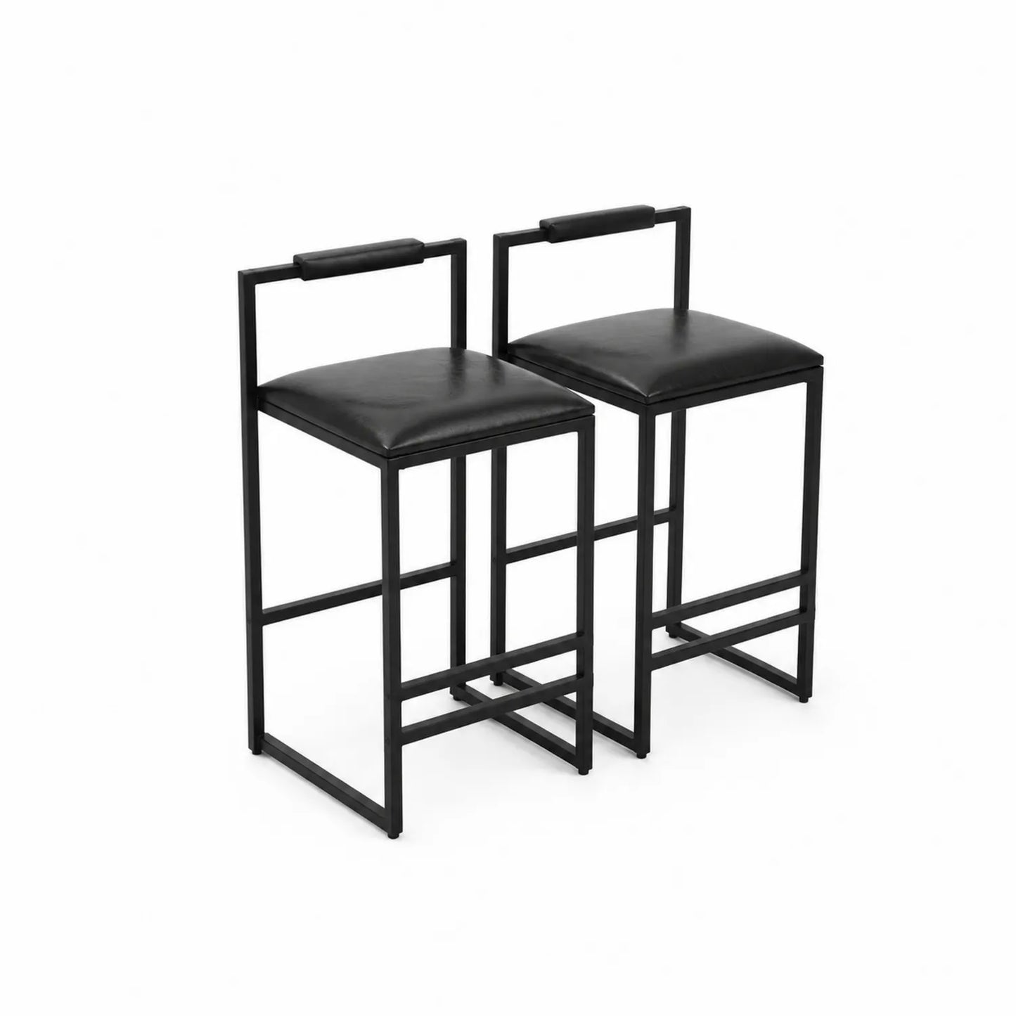 Paire de tabourets de bar en métal avec assise en cuir synthétique Noir
