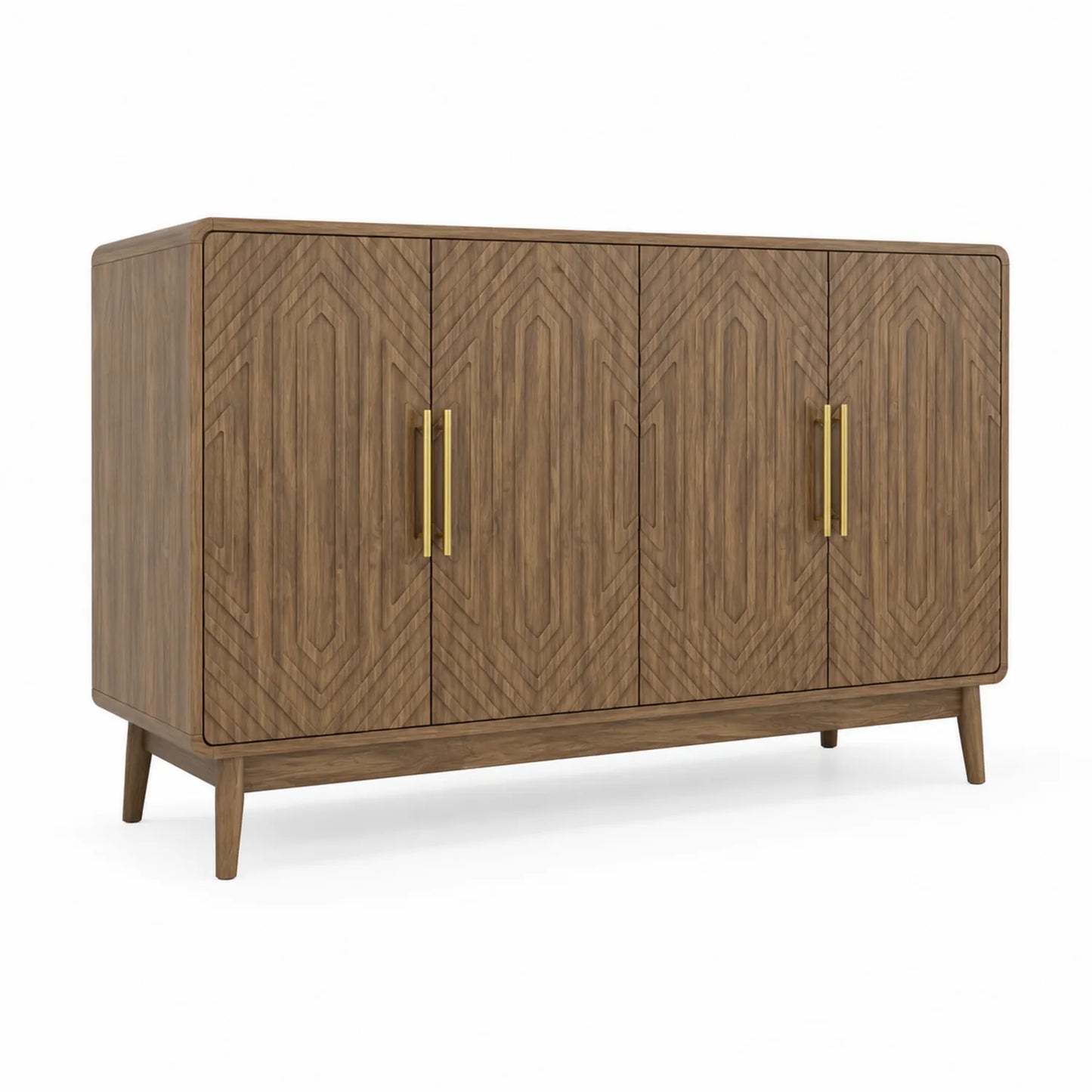 Buffet en bois avec portes à motif et poignées en métal, 160 cm