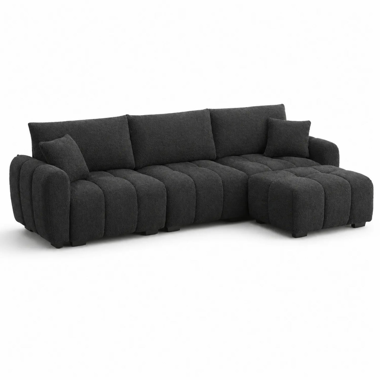 Canapé d'angle en tissu bouclé anthracite avec méridienne réversible