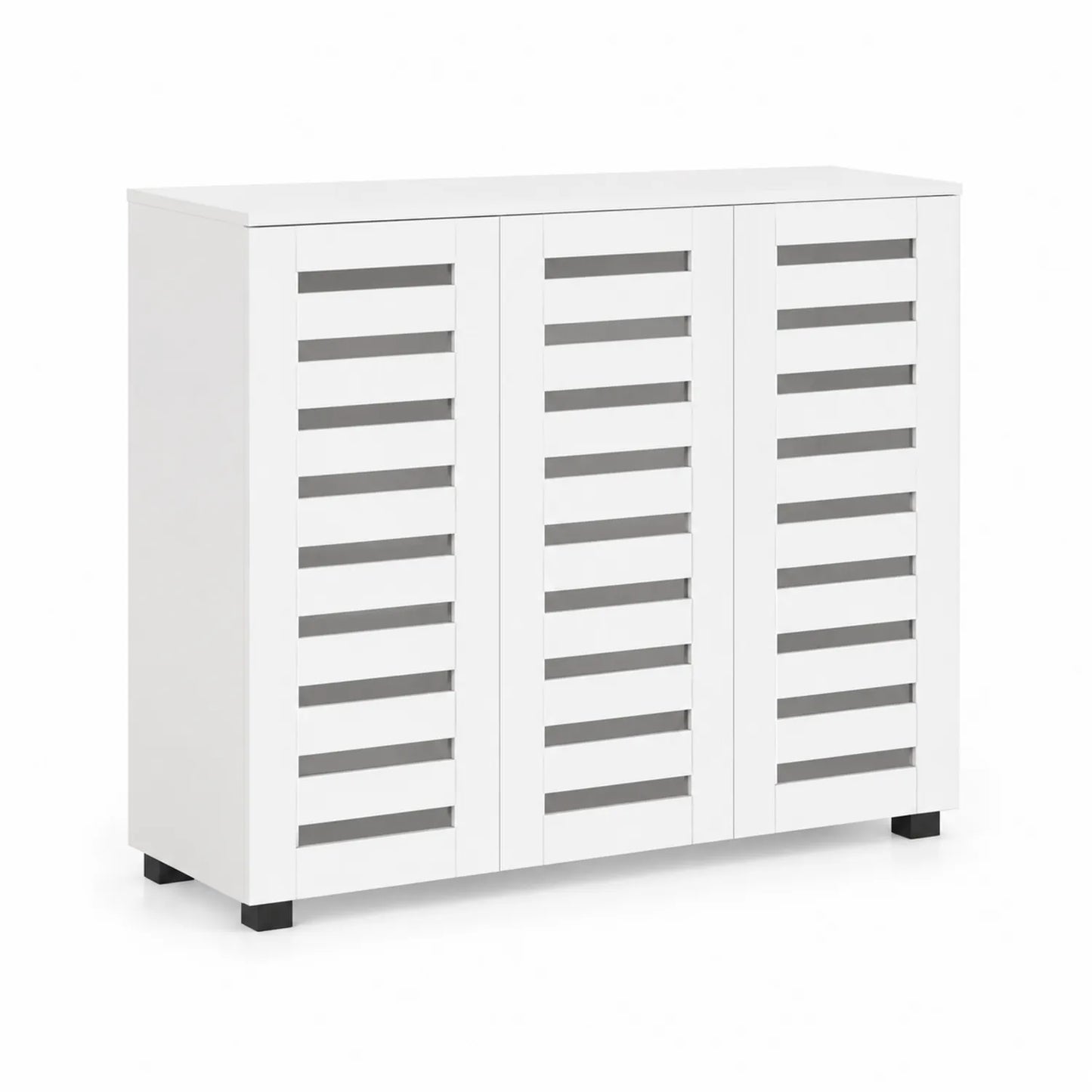 Meuble à chaussures en bois blanc avec portes ajourées 120x30x80 cm