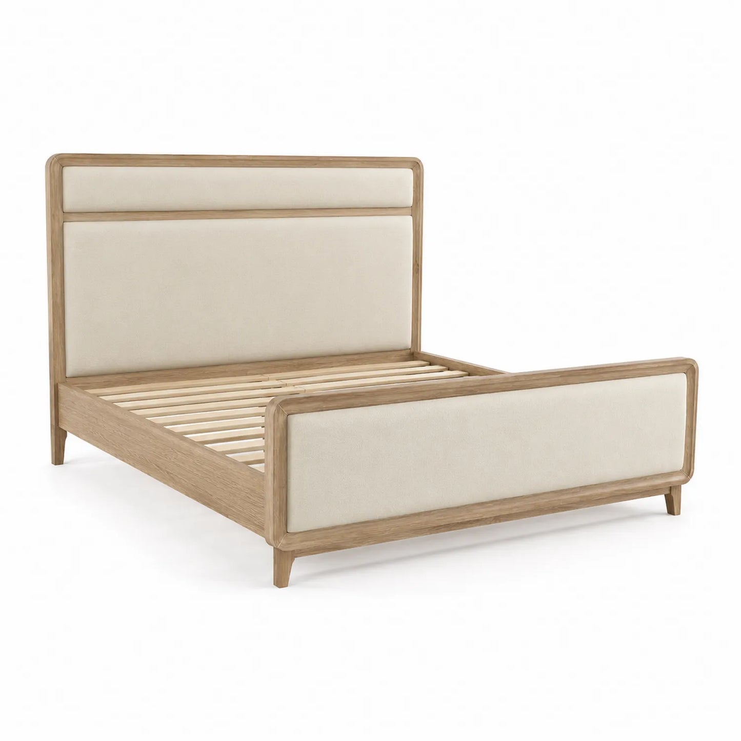 Lit en bois avec tête de lit rembourrée 160x200 cm Beige