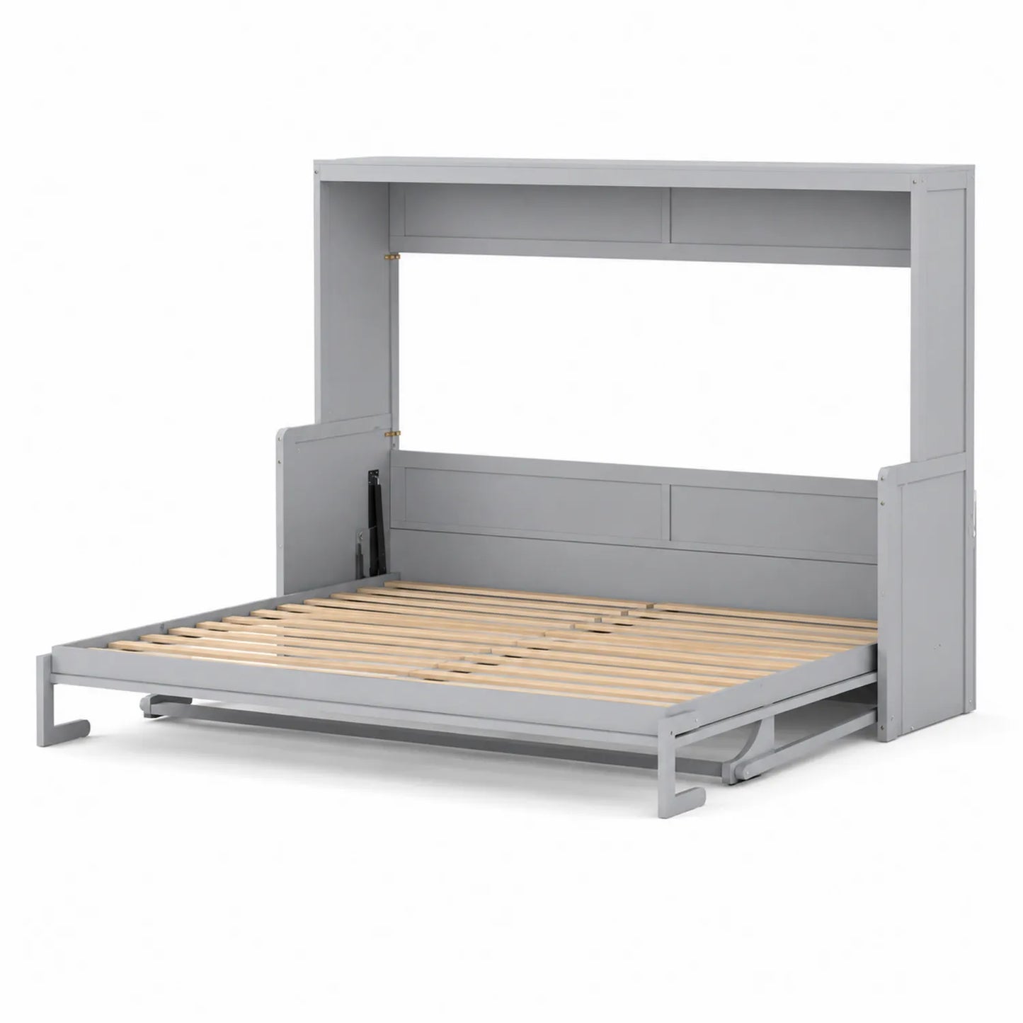 Lit escamotable métal et bois 200x140 cm Gris