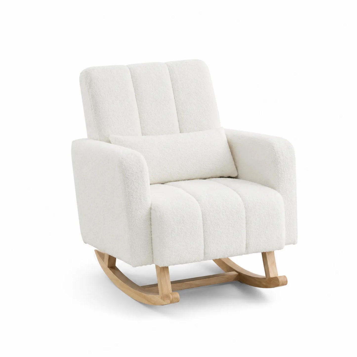 Fauteuil à bascule en tissu bouclé et bois de hêtre blanc