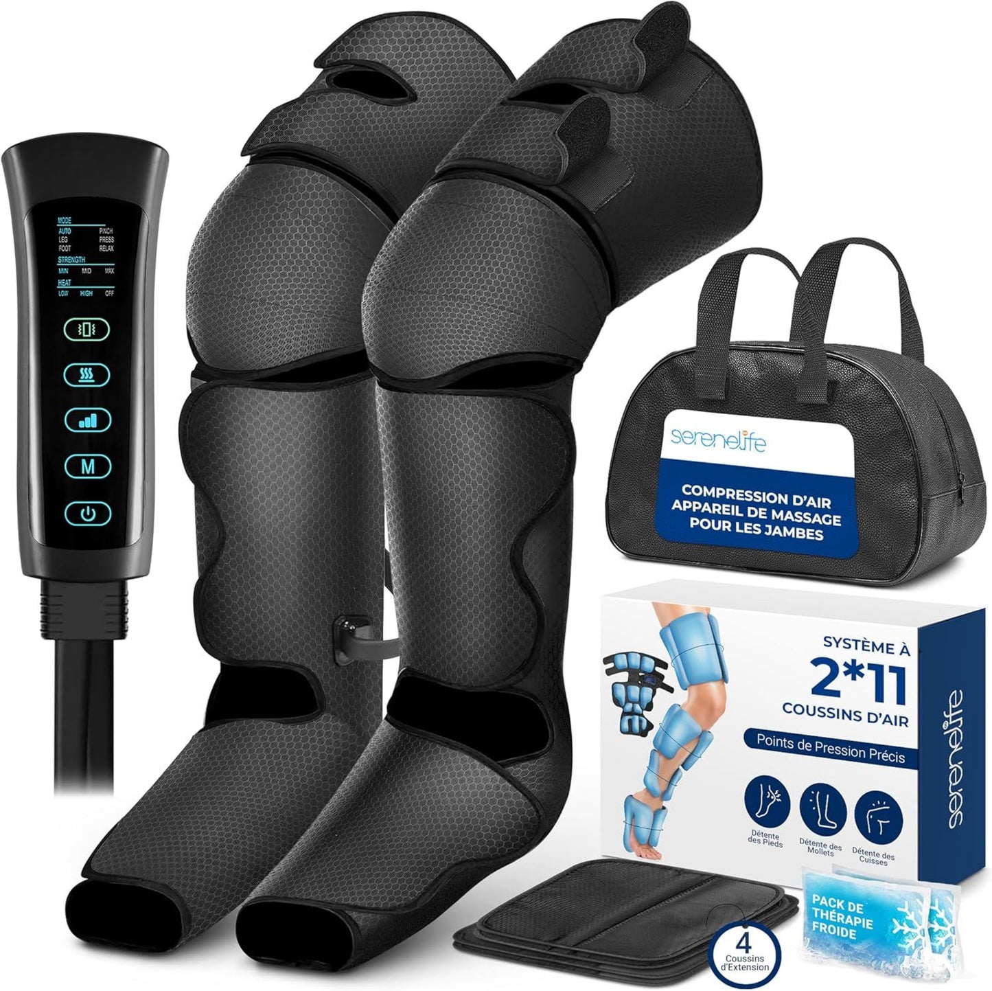 Appareil de massage: fonction chauffante, massage par compression d'air, 6 Modes, SereneLife