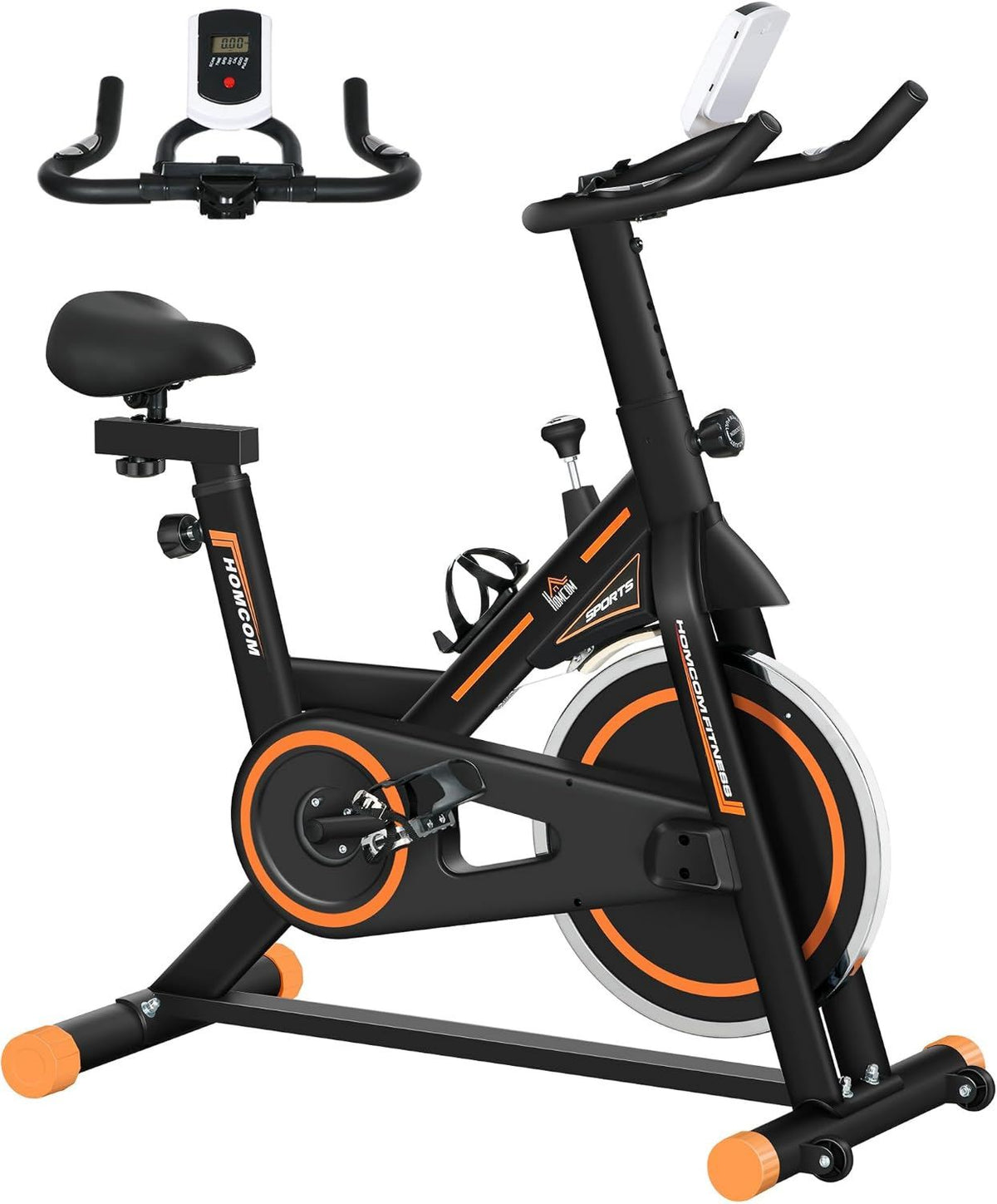 HOMCOM Vélo d'appartement: fonctionnement silencieux, résistance réglable, avec écran, 120 kg, noir