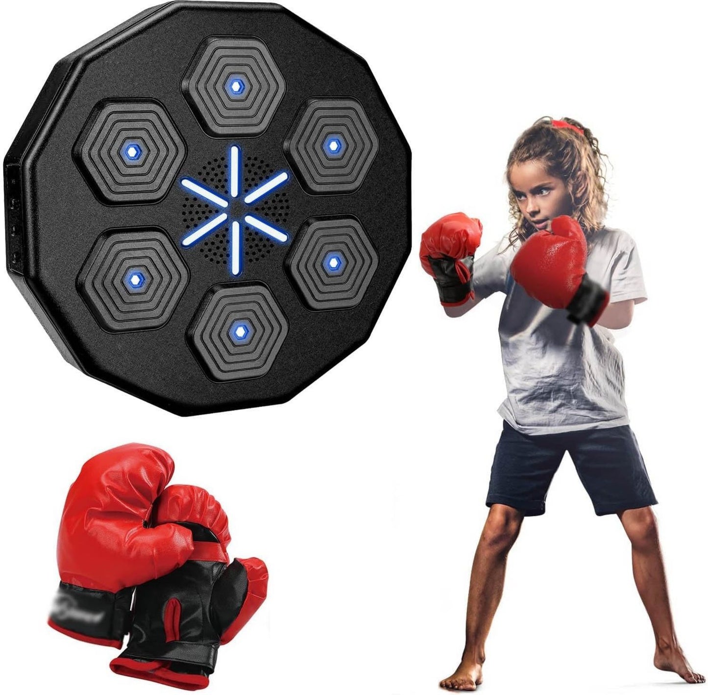 Machine de boxe musicale: montage mural, avec gants de boxe, connexion Bluetooth, rechargeable