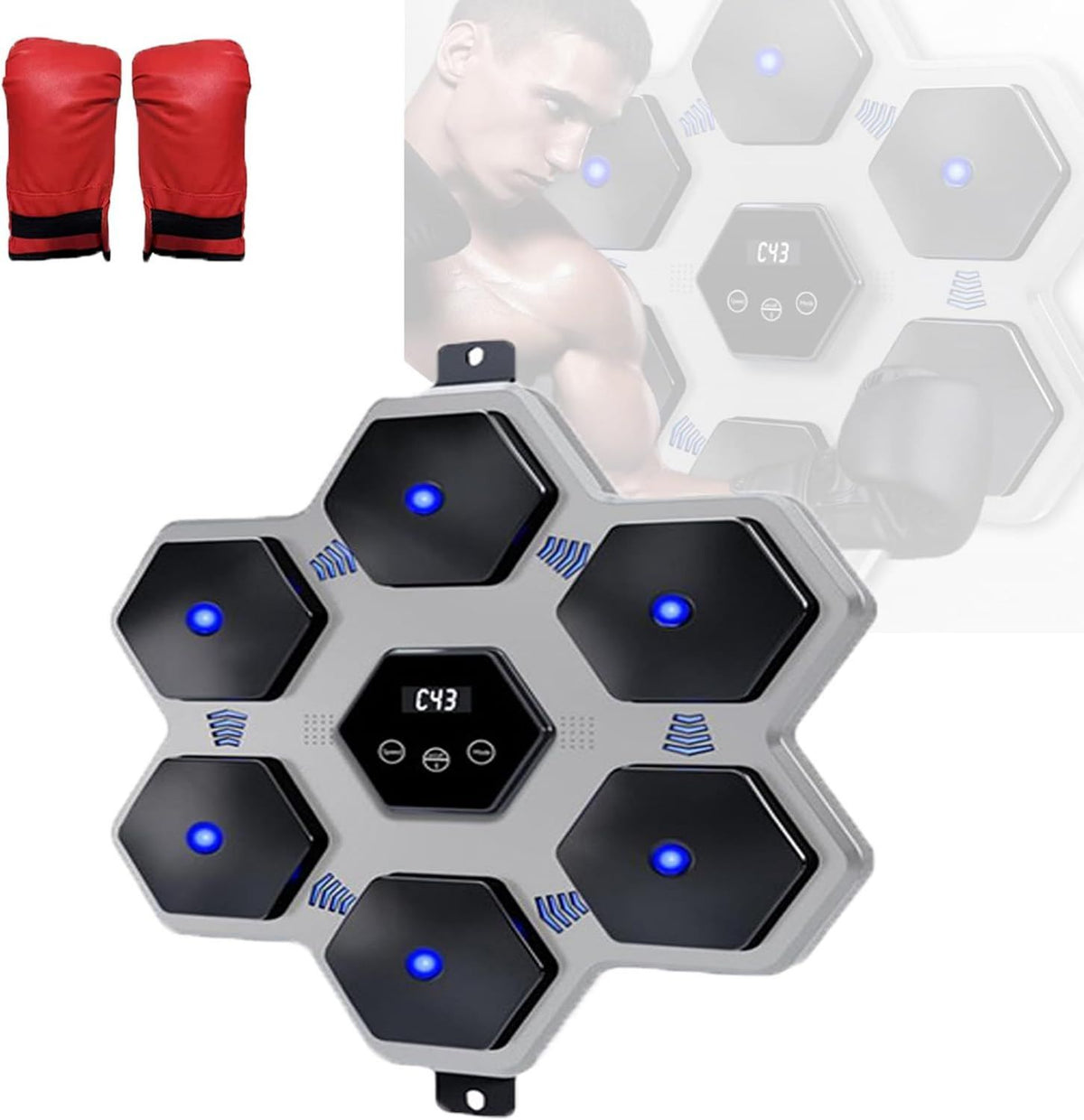 Machine de boxe musicale - montage mural, avec gants de boxe, connexion Bluetooth, rouge