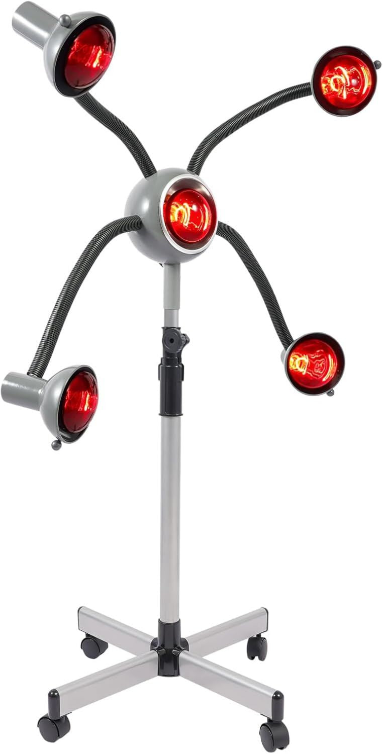 Lampe chauffante infrarouge en métal 750 W avec 5 lampes - réglable, avec chauffage, 80 °C