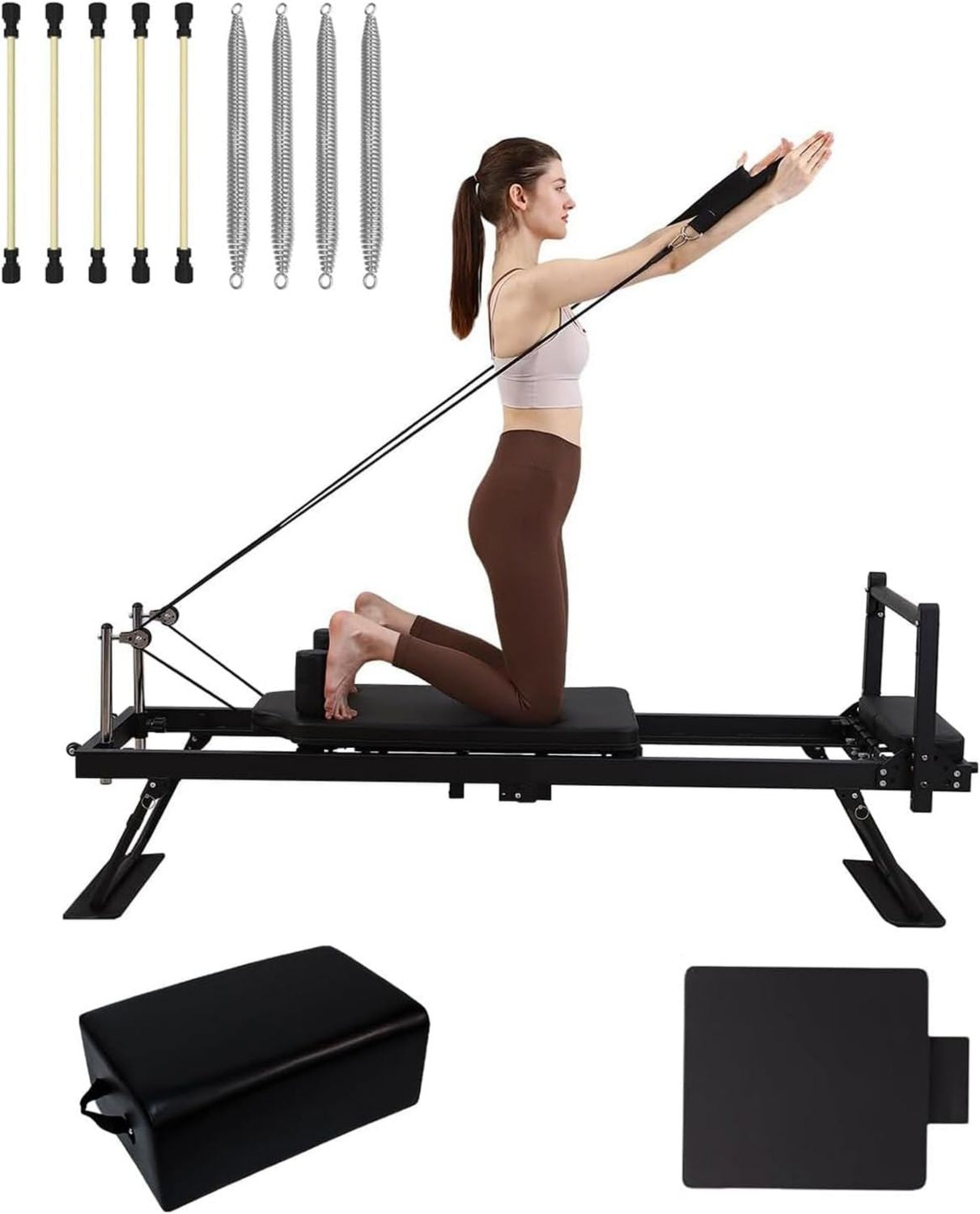 Appareil de Rééducation de Pilates Pliable - A03, structure en acier, fonctionnement silencieux, format compact, noir