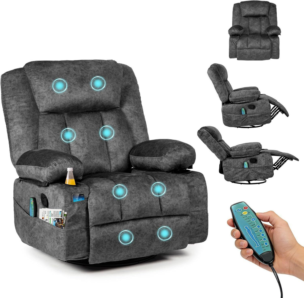 Fauteuil de massage: fonction chauffante, pivotant, réglable, HAUSPROFI