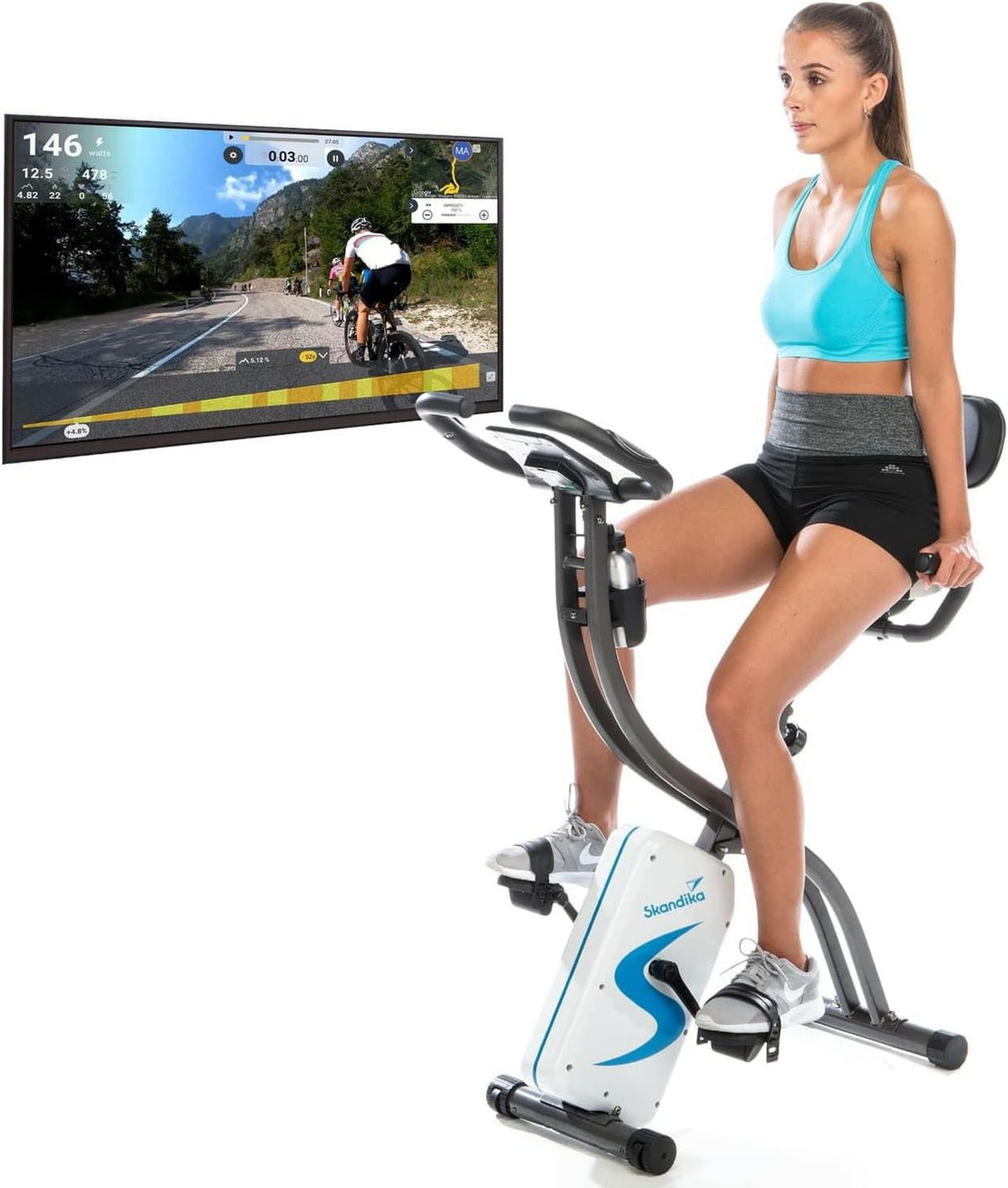 Skandika X-2000 Vélo d'appartement - résistance magnétique, pliable, connexion Bluetooth, avec écran, 130KG, 24 Niveau x, 6 programmes