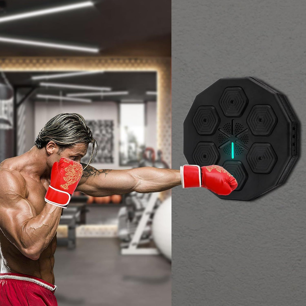 Machine de boxe musicale – avec gants de boxe, connexion Bluetooth, format portable