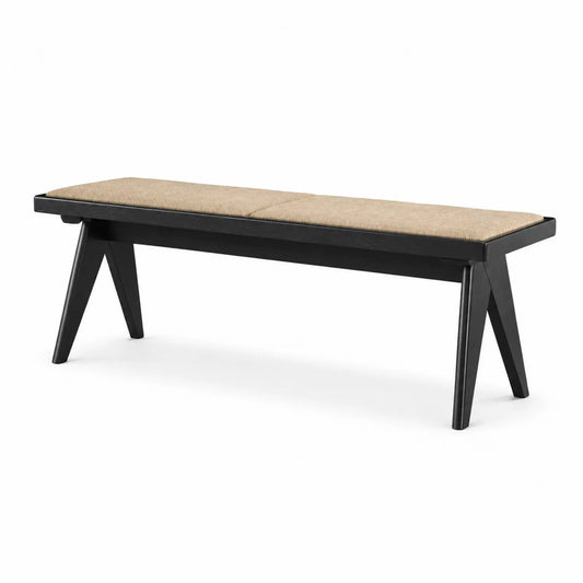 Banc en bois avec coussin en polyester beige 140x40x45 cm