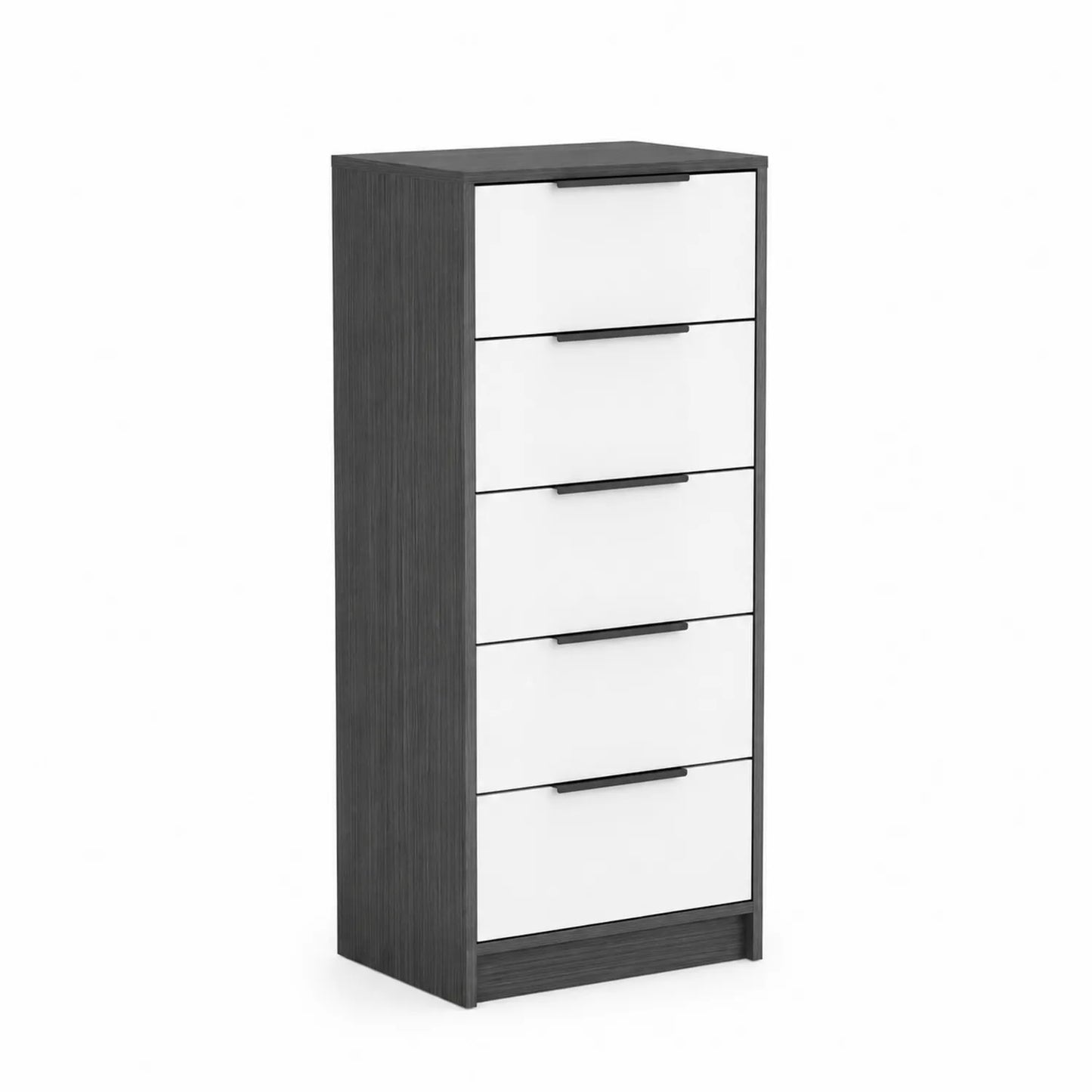 Commode à 5 tiroirs en bois composite Blanc/Gris