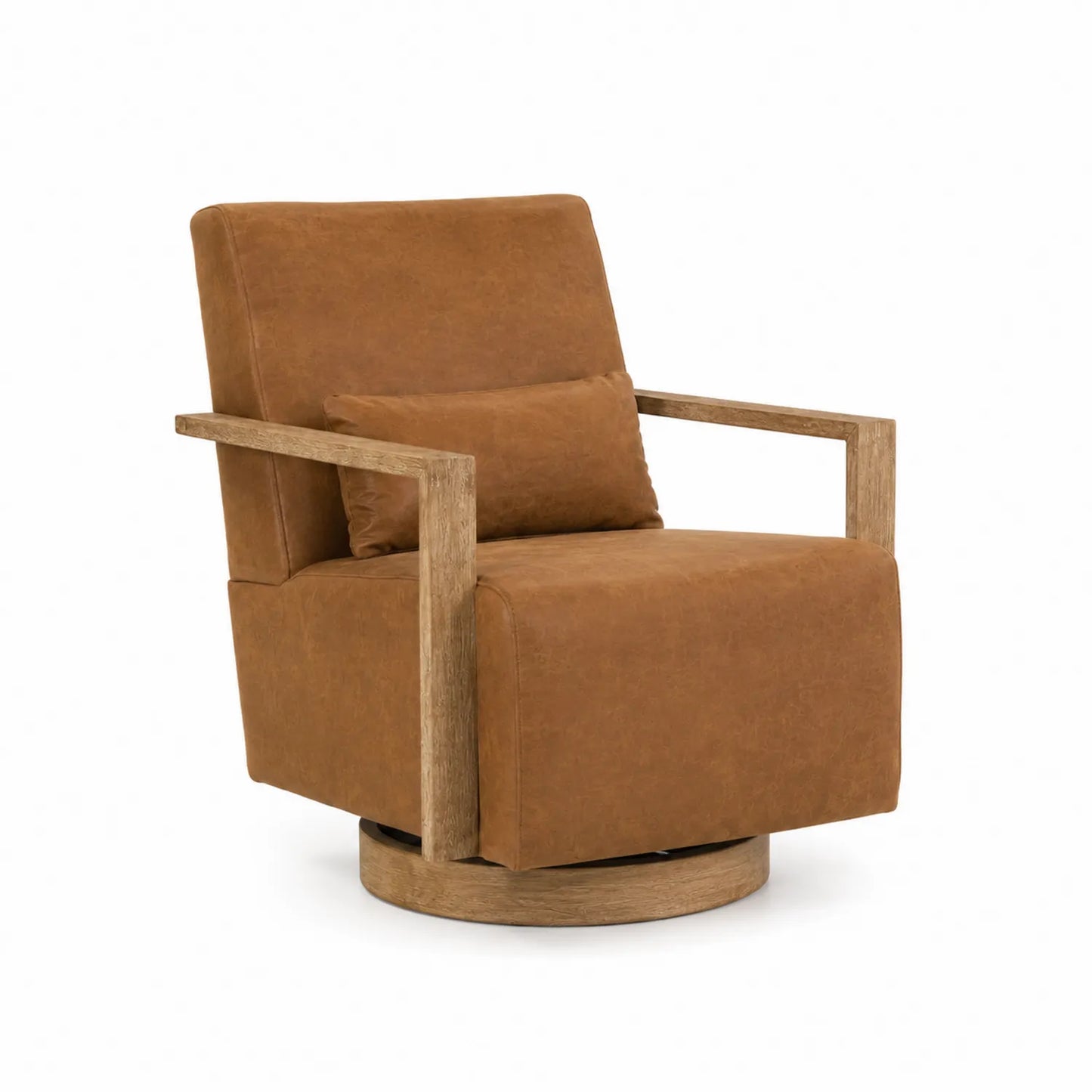 Fauteuil pivotant en bois et similicuir marron