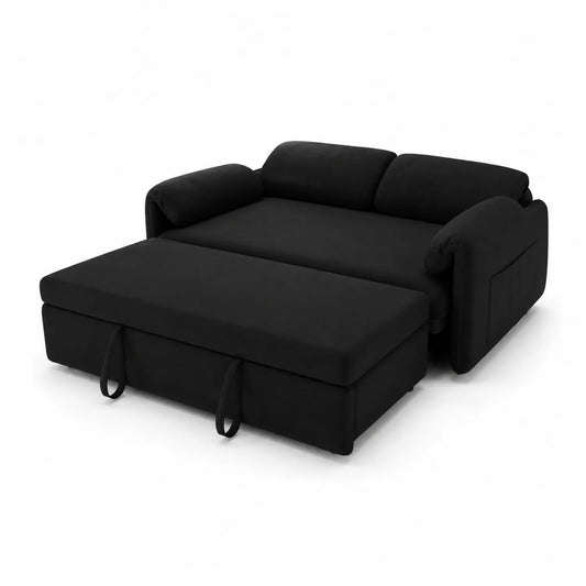 Canapé convertible 2 places en tissu polyester noir