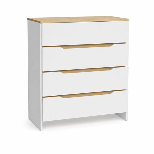 Commode 4 tiroirs en Bois MDF Blanc et Chêne 80x40x90 cm