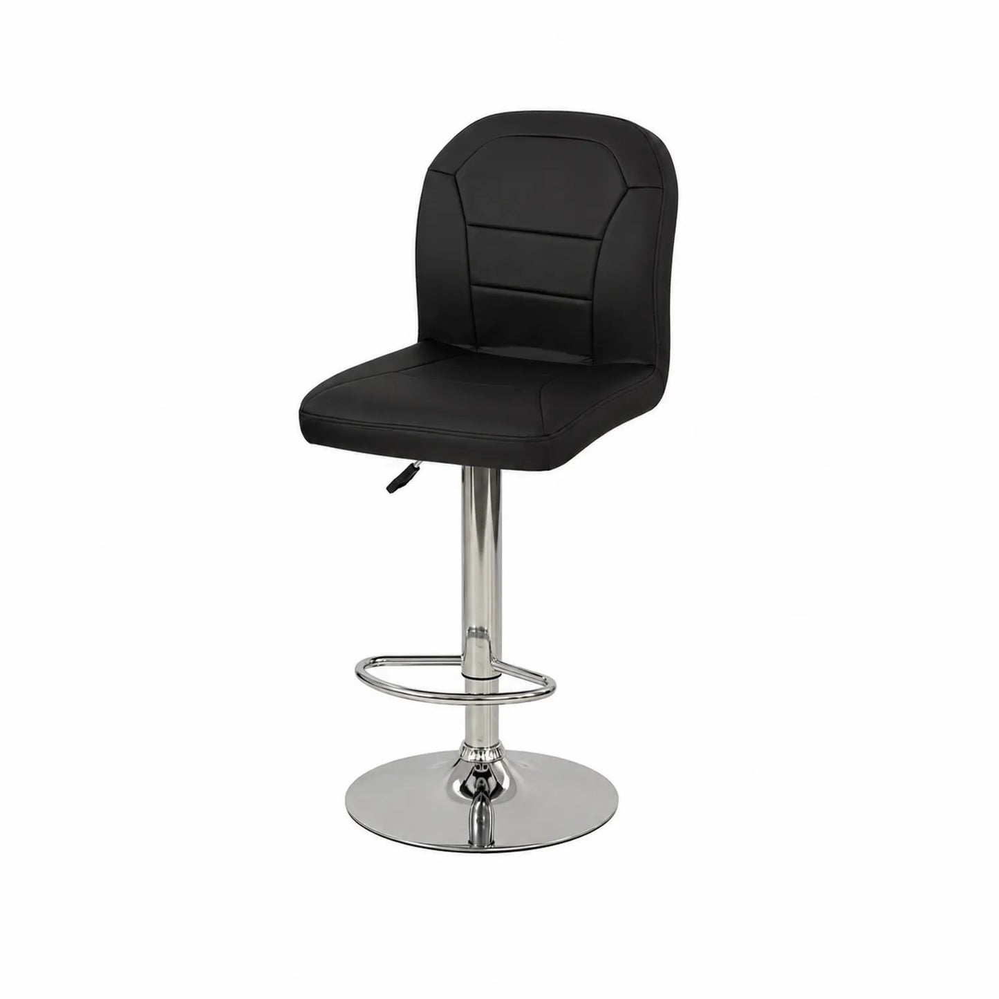 Tabouret de Bar en Cuir Synthétique Noir avec Base en Métal Chromé
