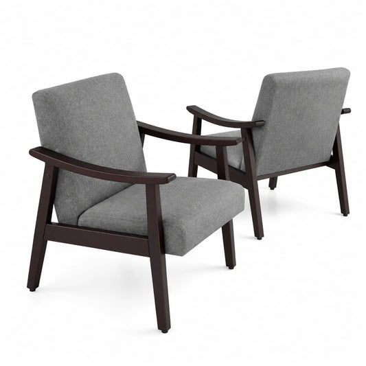 Ensemble de deux fauteuils en tissu avec structure en bois