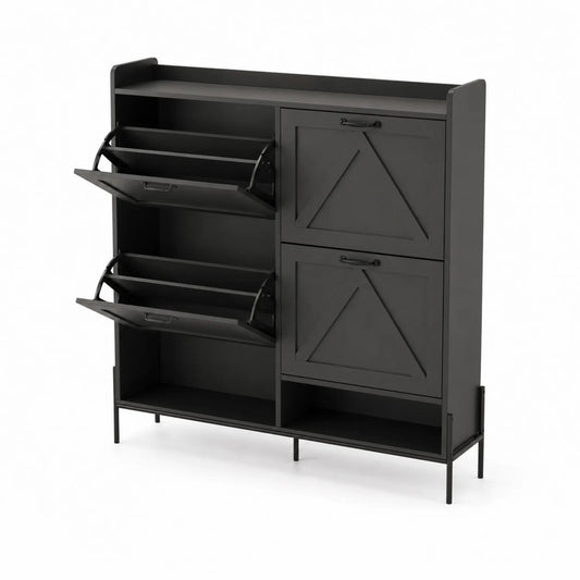 Meuble à chaussures métal noir avec portes abattantes