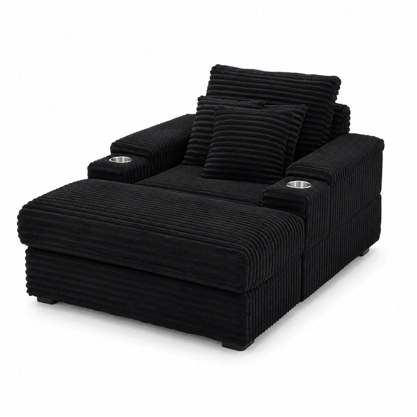 Fauteuil en velours noir avec repose-pieds et porte-gobelets
