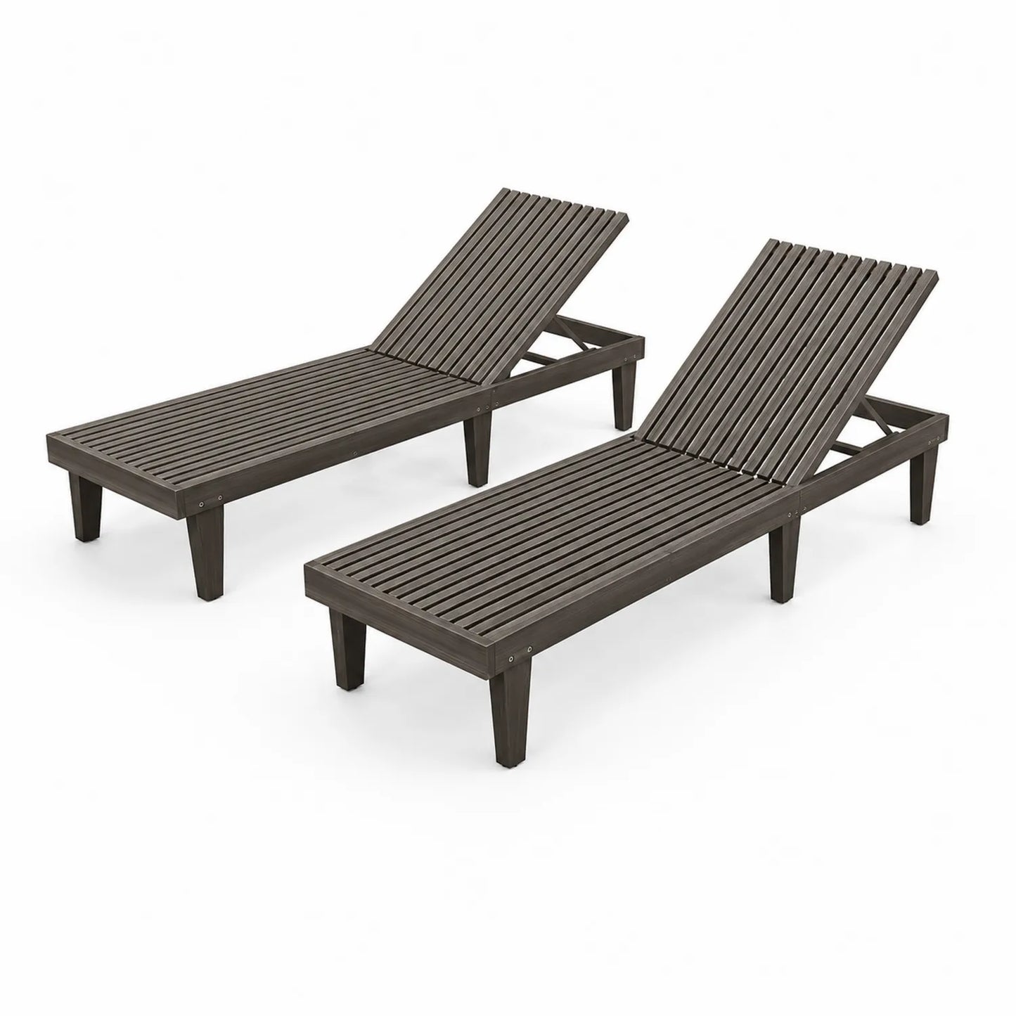 Lot de 2 chaises longues en bois d'eucalyptus marron