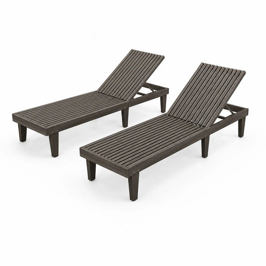 Lot de 2 chaises longues en bois d'eucalyptus marron