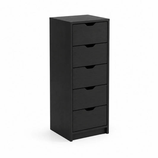 Commode en bois MDF Noir avec 5 tiroirs 120x40x30 cm