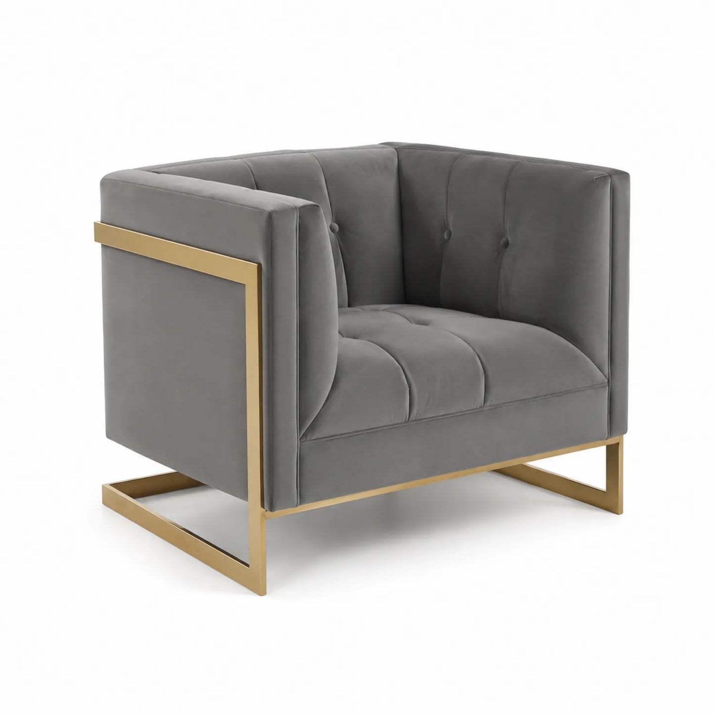 Fauteuil en Velours Gris avec Cadre en Métal