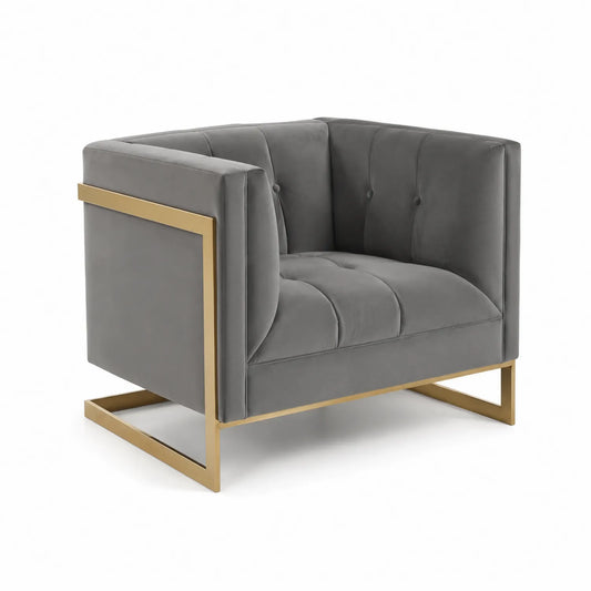 Fauteuil en Velours Gris avec Cadre en Métal