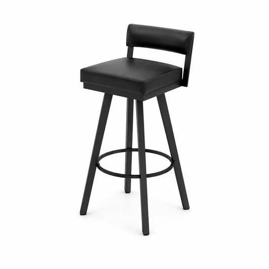 Tabouret de bar en métal avec assise en cuir synthétique noir