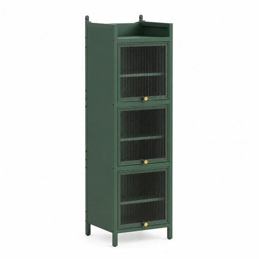Armoire métallique verte avec portes grillagées, 3 étagères, 170 cm