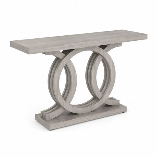 Console en bois gris avec structure décorative circulaire