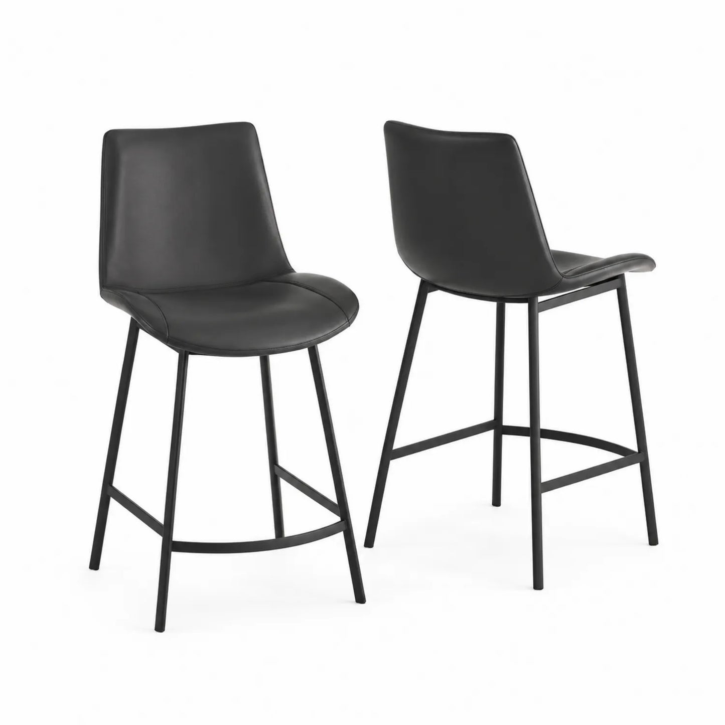Tabouret de bar en métal et cuir synthétique noir, lot de 2
