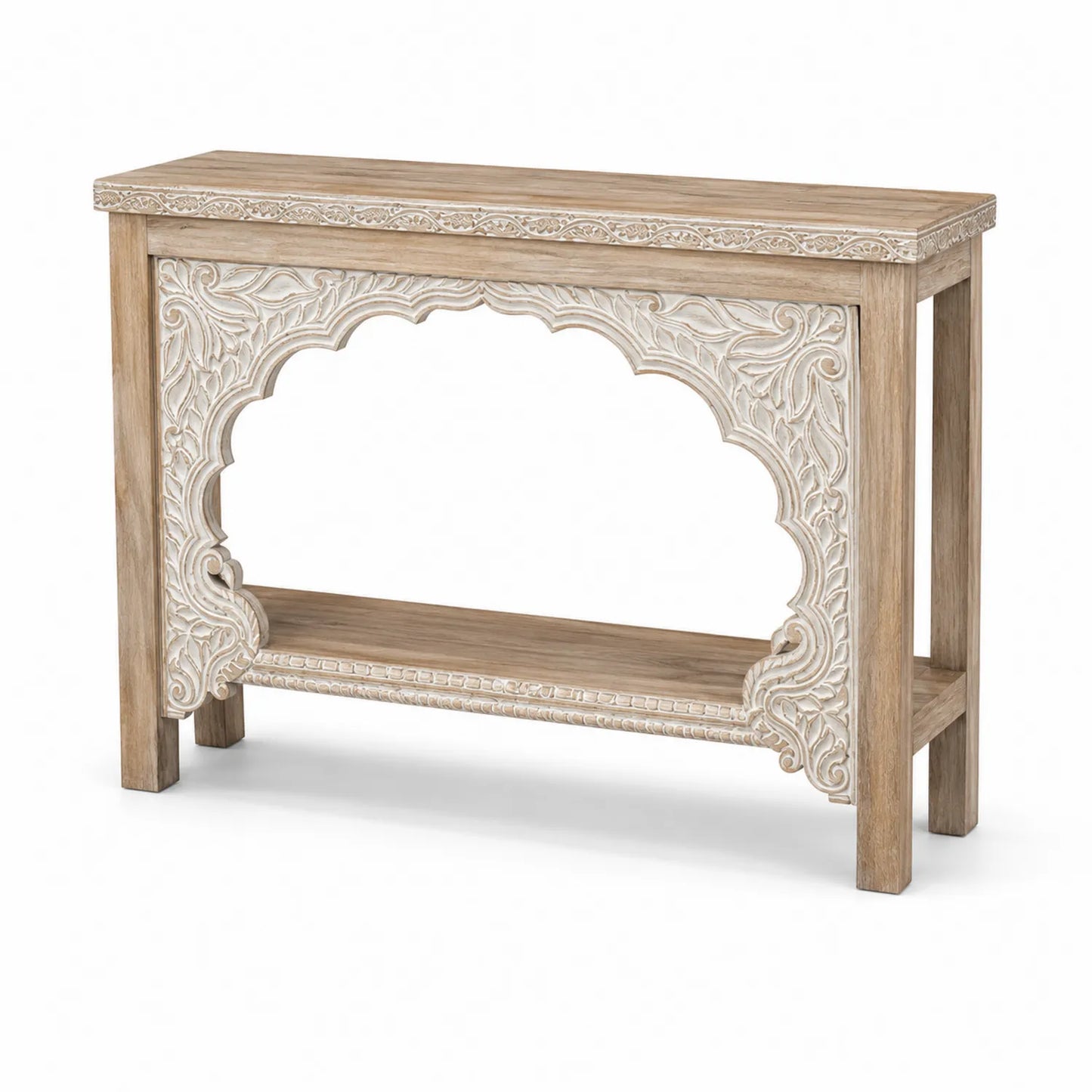 Console en bois de manguier sculpté Beige