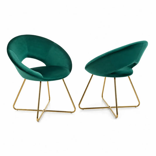 Lot de 2 chaises en velours vert et métal doré