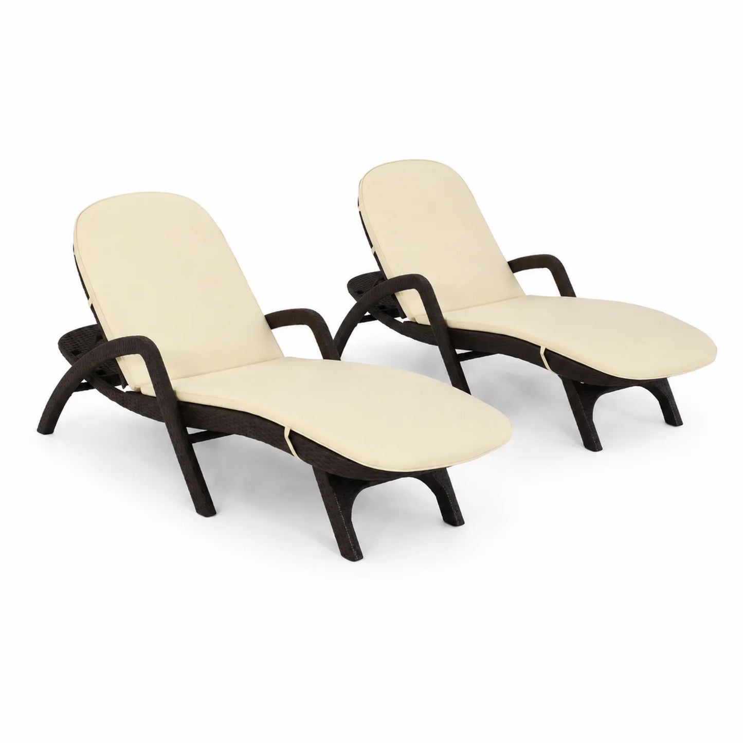 Lot de 2 chaises longues en osier de résine avec coussin en polyester