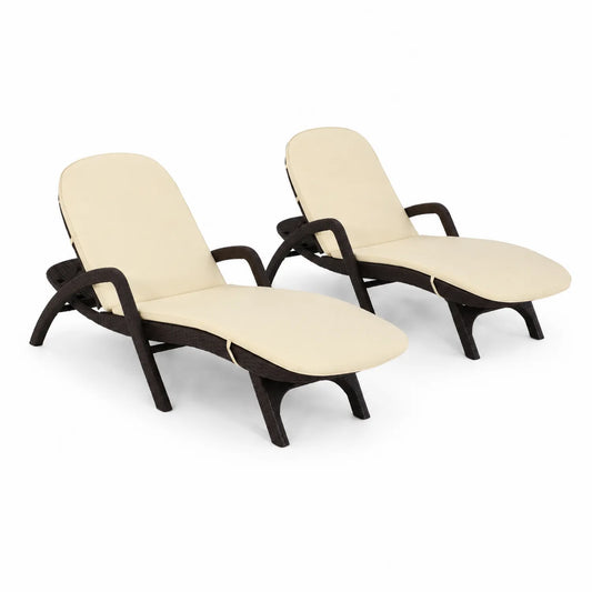 Lot de 2 chaises longues en osier de résine avec coussin en polyester