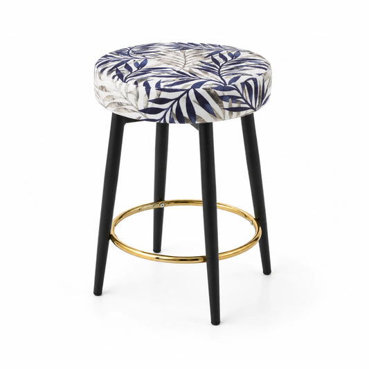Tabouret de bar en tissu imprimé avec cadre en métal et repose-pieds doré, hauteur 75 cm