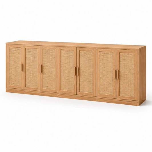 Buffet en bois avec portes en rotin