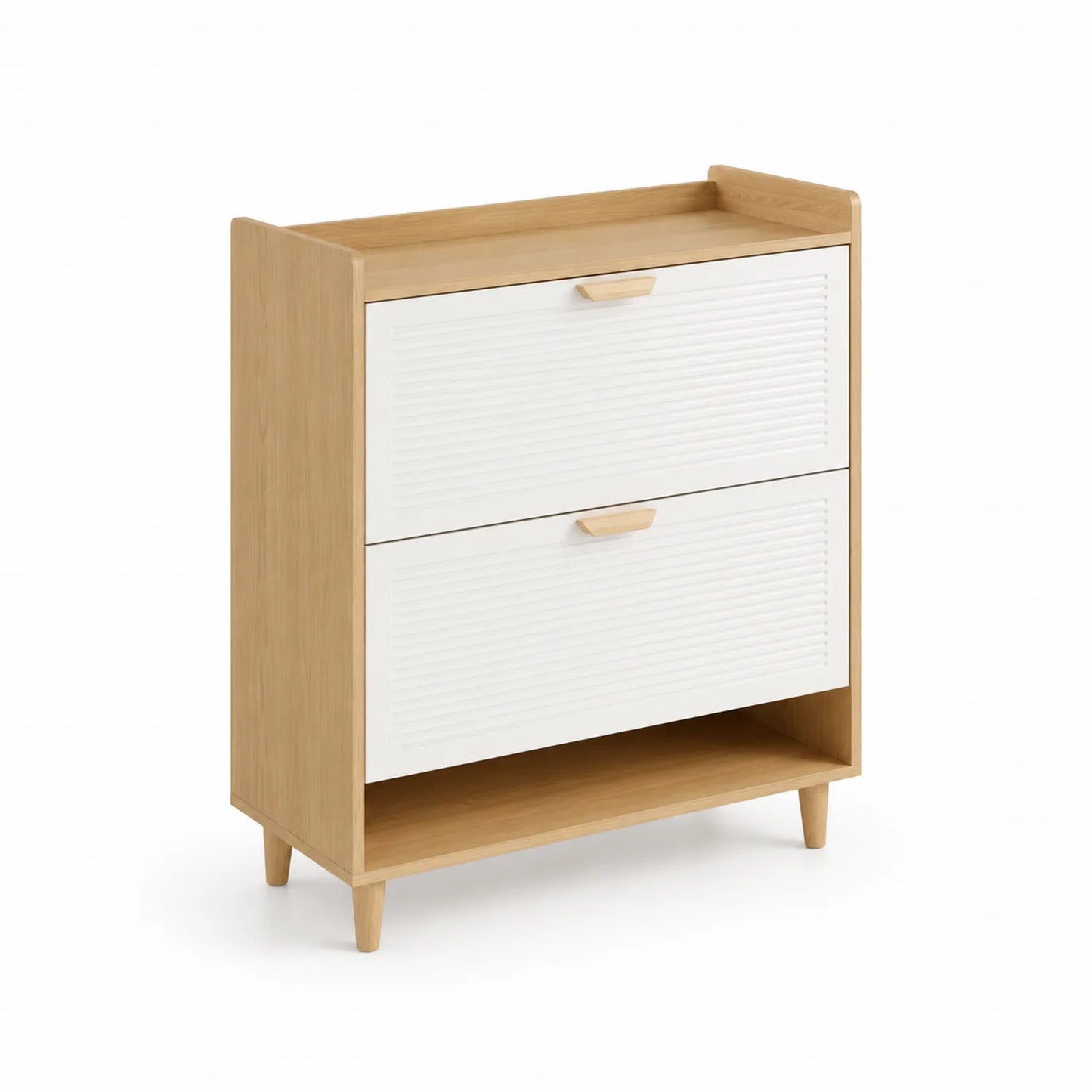 Meuble à chaussures en bois et MDF Blanc et Chêne