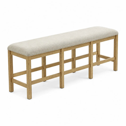 Banc en bois de chêne et tissu beige 150 cm